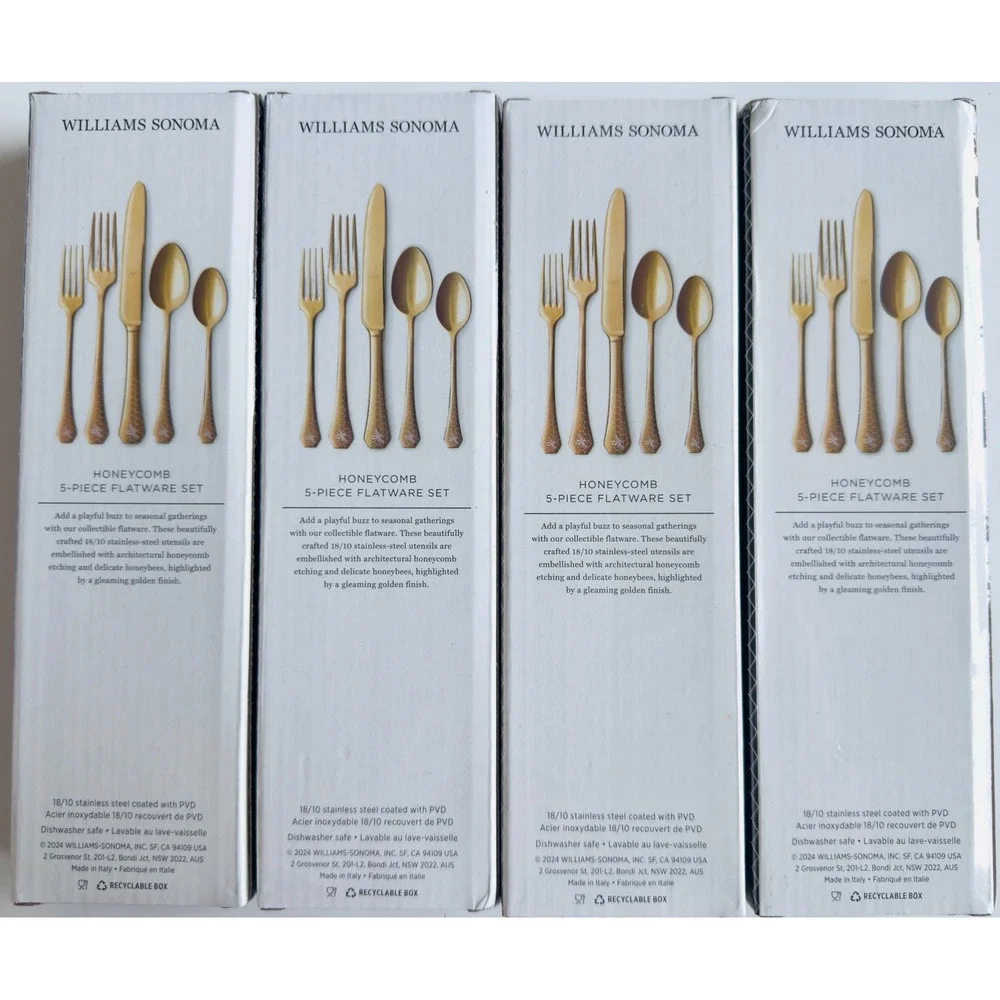 Williams Sonoma Honeycomb 20 pc Italian Stainless Flatware Set, NIB, Retail $599